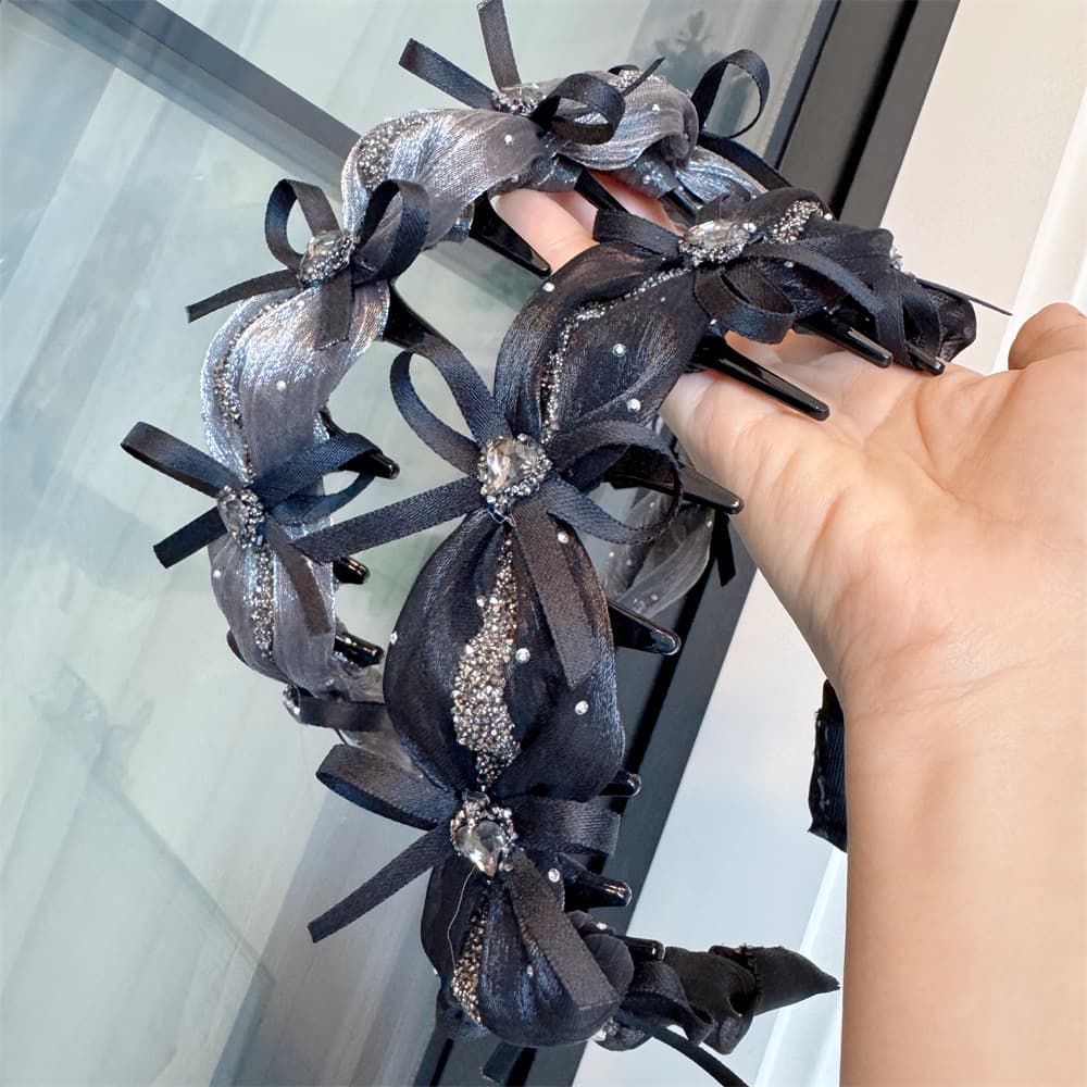 ヘアアクセサリー 女性用リボン装飾カチューシャ 髪飾り 上品な2色展開