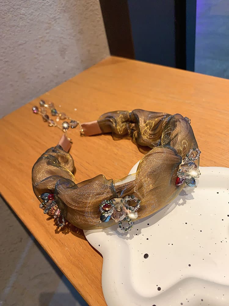 ヘアアクセサリー カチューシャ 煌めき宝石シフォンカチューシャ