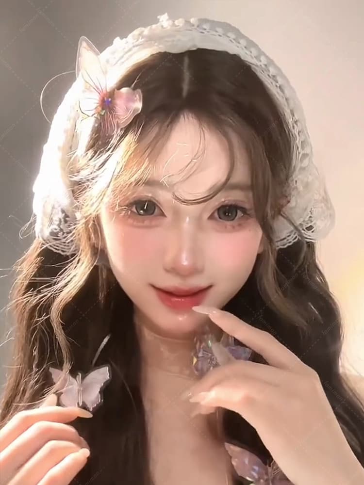 ヘアアクセサリー 蝶々レース飾りボンネットカチューシャ