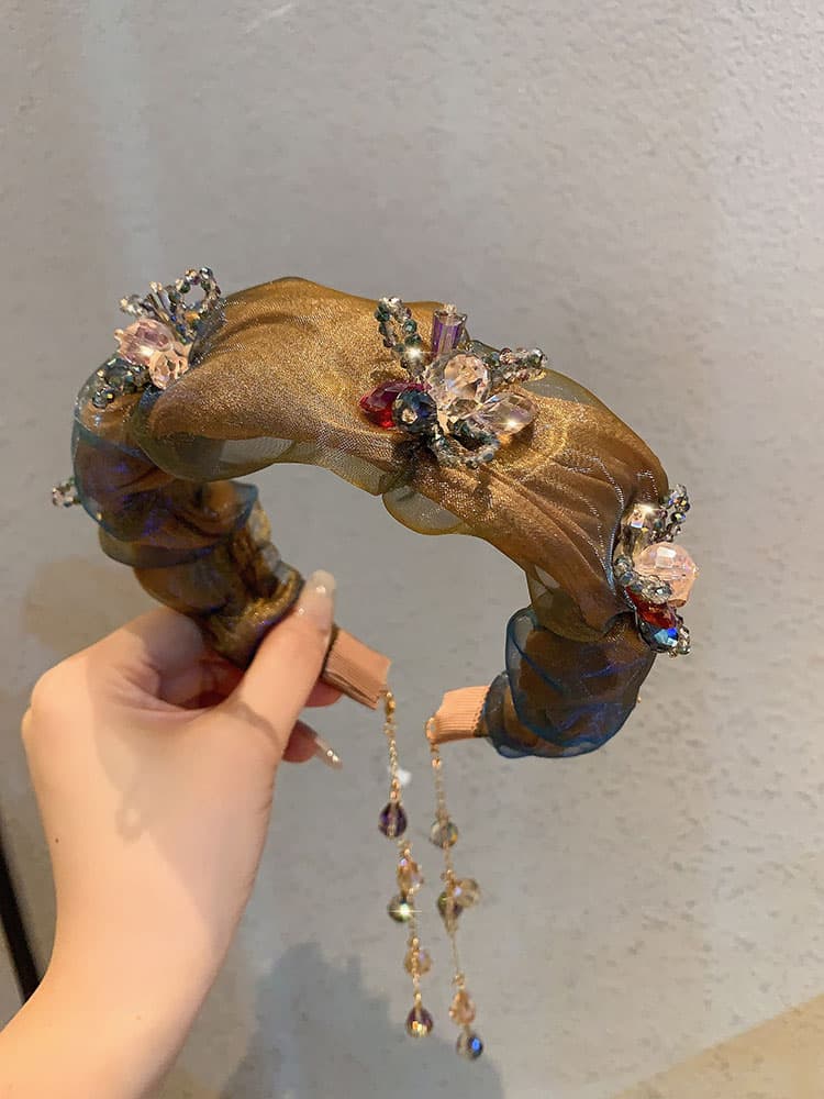 ヘアアクセサリー カチューシャ 煌めき宝石シフォンカチューシャ