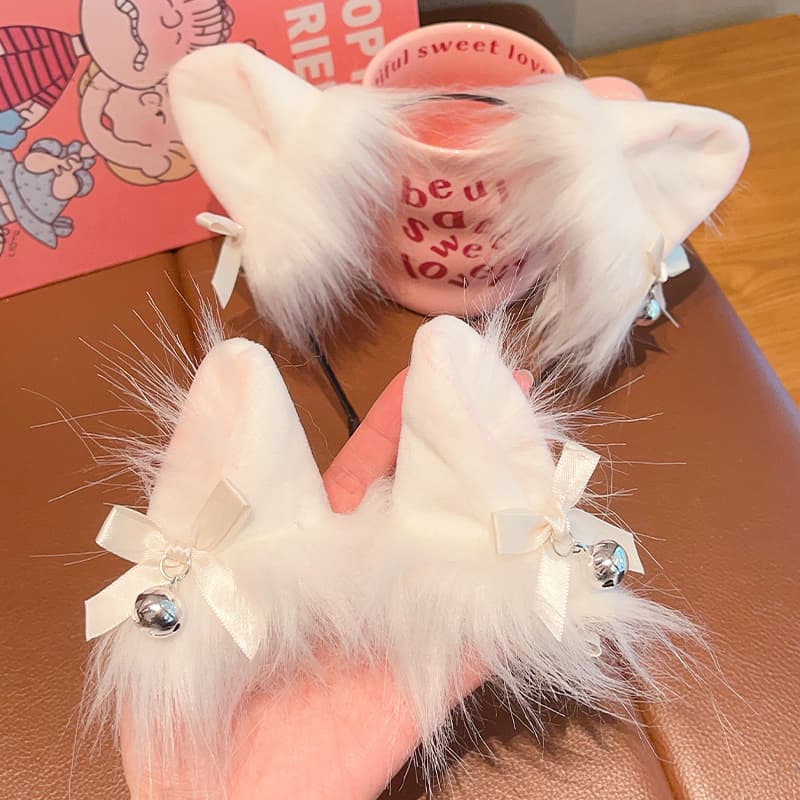 ヘアアクセサリー ふわもこ猫耳リボンカチューシャ