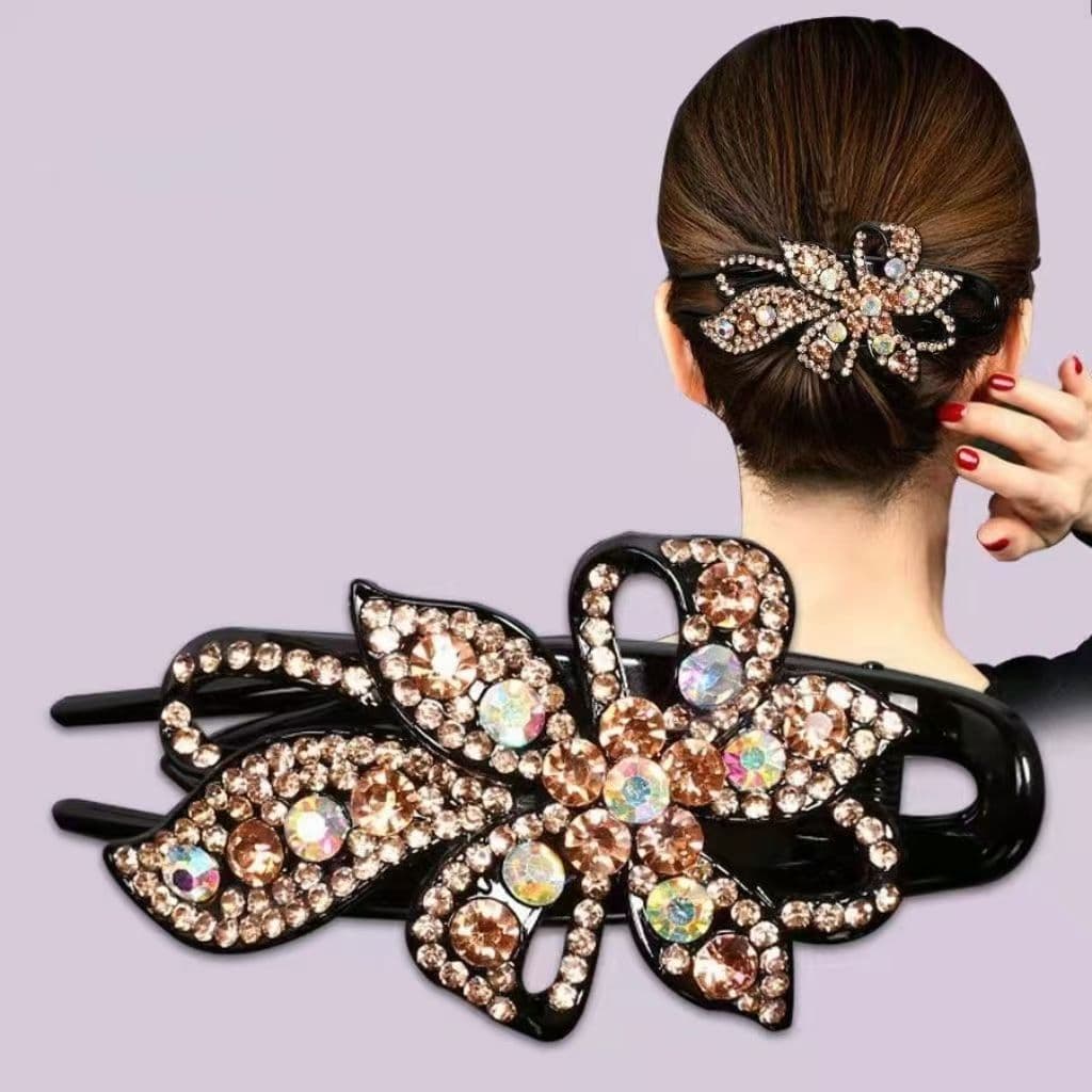 ヘアアクセサリー 華やか花モチーフ ラインストーン装飾バレッタ