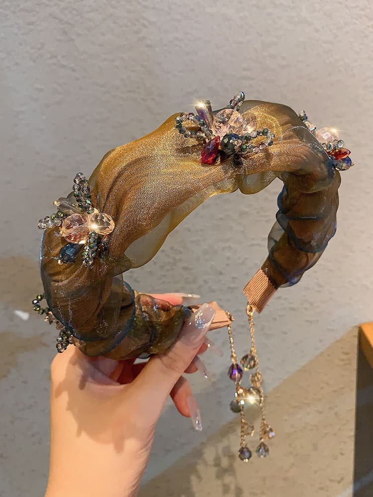 ヘアアクセサリー カチューシャ 煌めき宝石シフォンカチューシャ